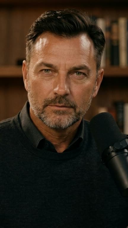 A man facing the camera with his mouth closed.